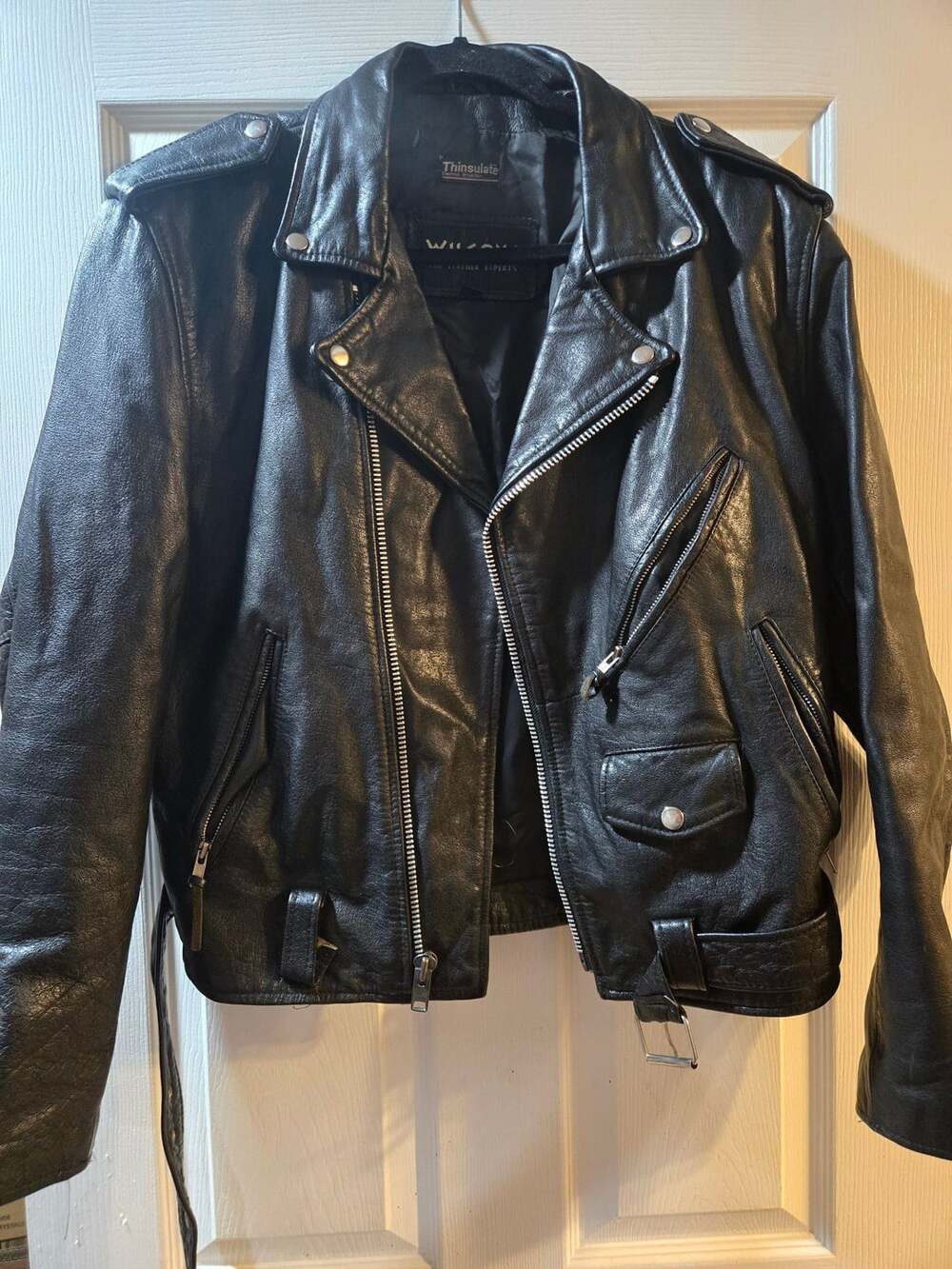 Wilsons Leather Motorcycle Biker Jacket Black